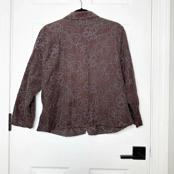 FLAX Size S Brown Corduroy Collared Lightweight Jacket Blue Embroidered‎ Floral - Picture 6 of 6